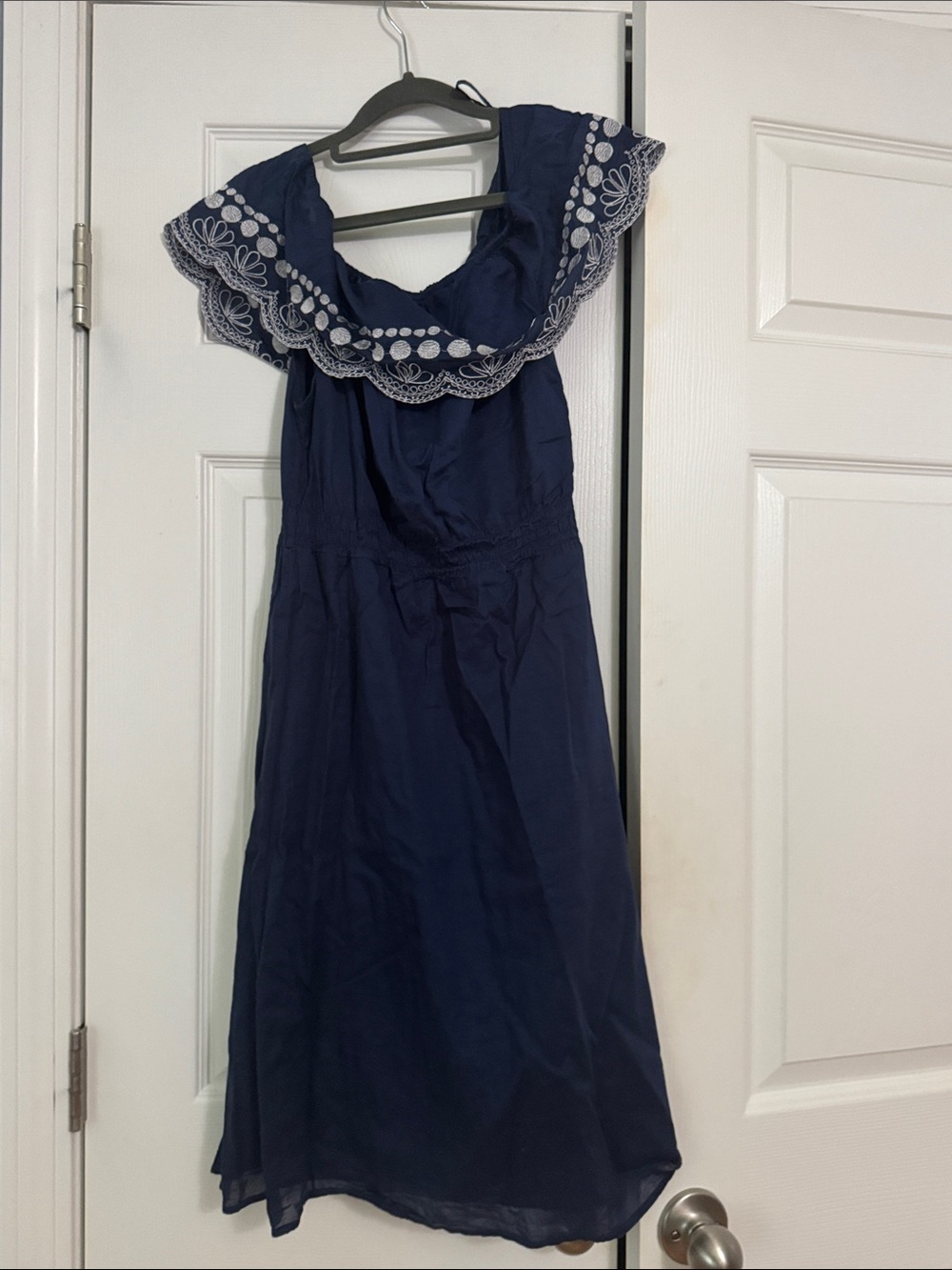 Calypso St. Barth Navy Embroidered Off-Shoulder Top
